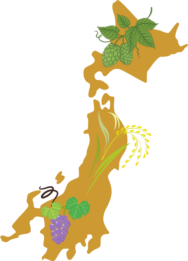 東日本地図と日本酒・ワイン・クラフトビールの原料